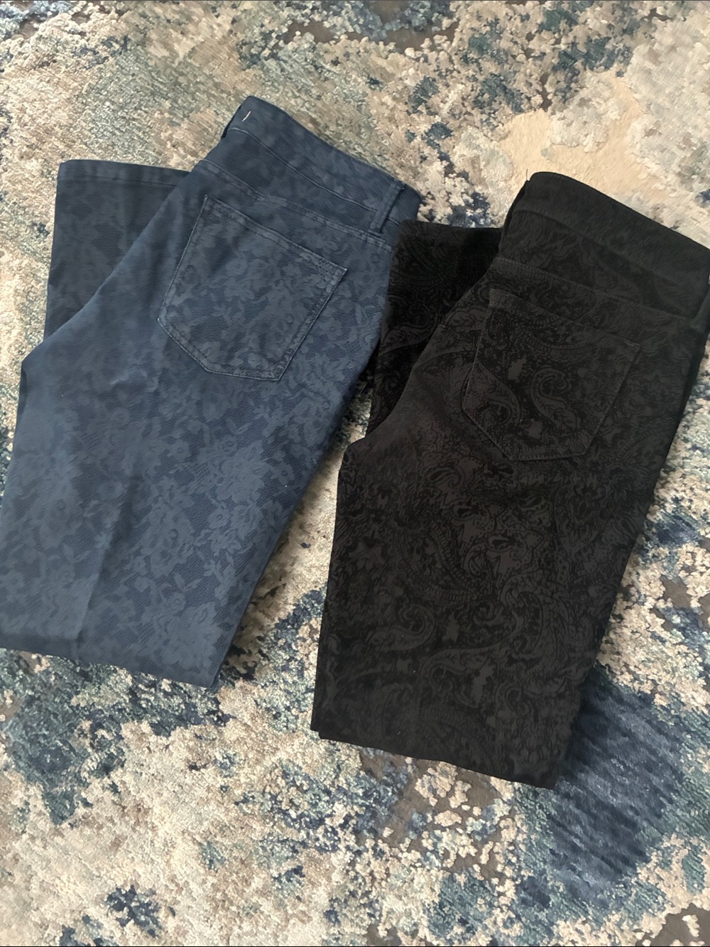 Women’s Paisley-Texture Jeans - Blue and Black